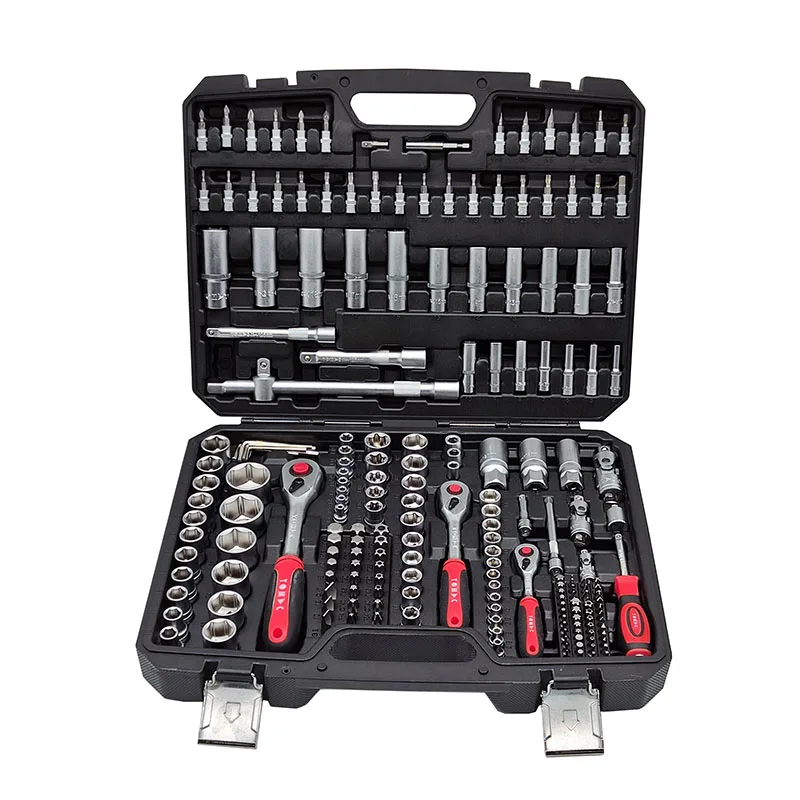 Tomac 202 قطعة 1/4 "3/8" 1/2 "رائجة البيع عكسها مقبض السقاطة و CRV وجع المقبس مجموعة أدوات إصلاح متعددة صندوق