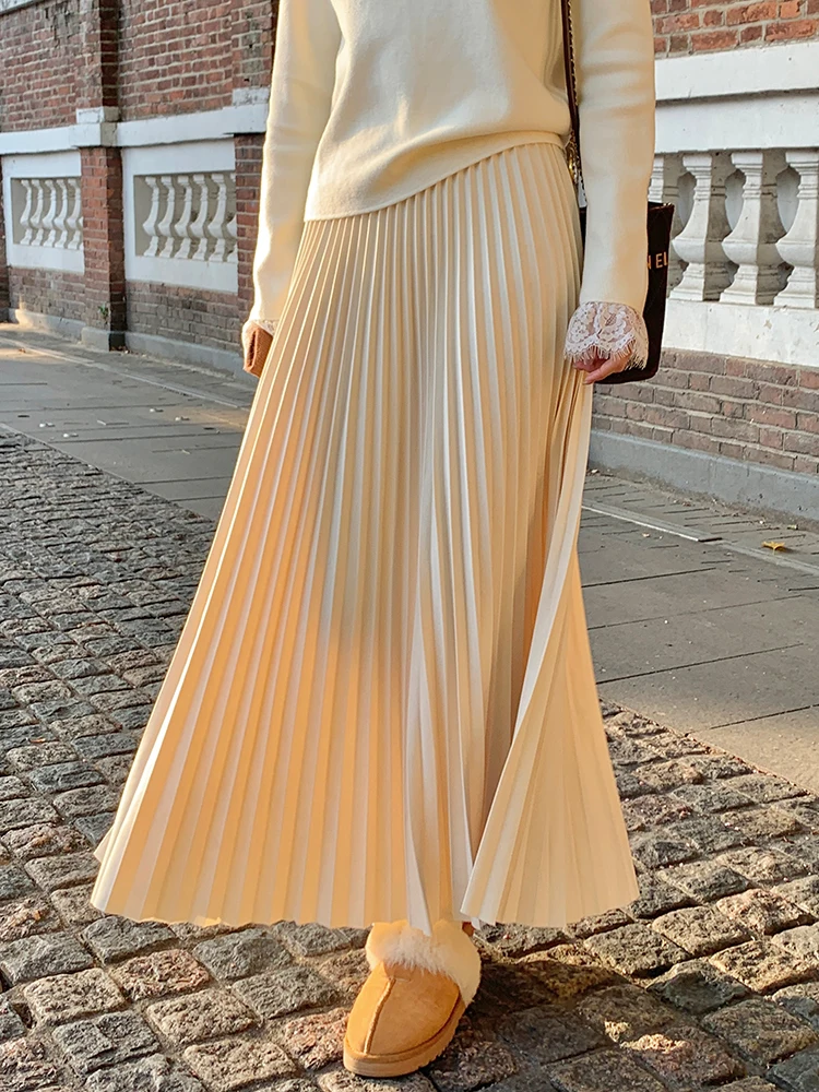 

Белая плиссированная юбка миди с высокой талией, женская модная юбка А-силуэта на молнии для весны, лета и осени от Yang Bubble