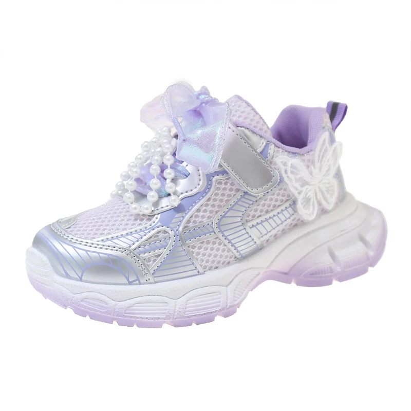Sepatu Putri Anak Perempuan Sepatu Kets Anak Warna Permen Manis Trendi 2025 Sepatu Lari Anak Musim Semi Musim Gugur Mutiara Bersirkulasi Jaring