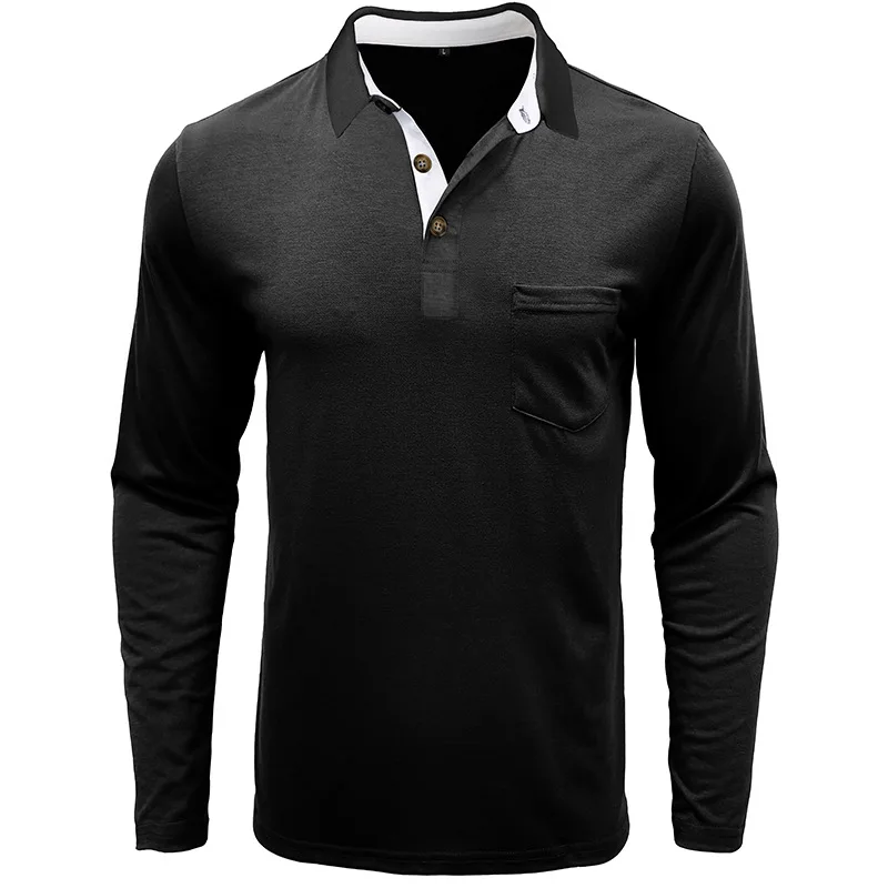 Frühling Trend männer Langarm Casual T-shirt Solide Revers Button Up Pullover Tops Herbst Drehen Unten Kragen Bodenbildung Polo-Shirt – Detail 21