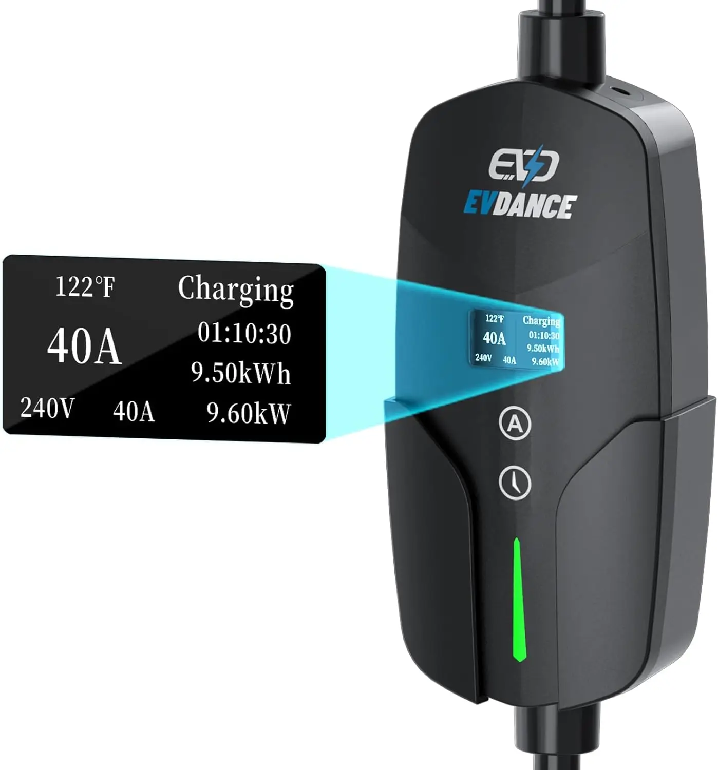 EVDANCE-estación de carga portátil para vehículos eléctricos, cargador EV de 40A, nivel 2, con Cable de carga de 25 pies, NEMA 14-50P, 9,6 kW