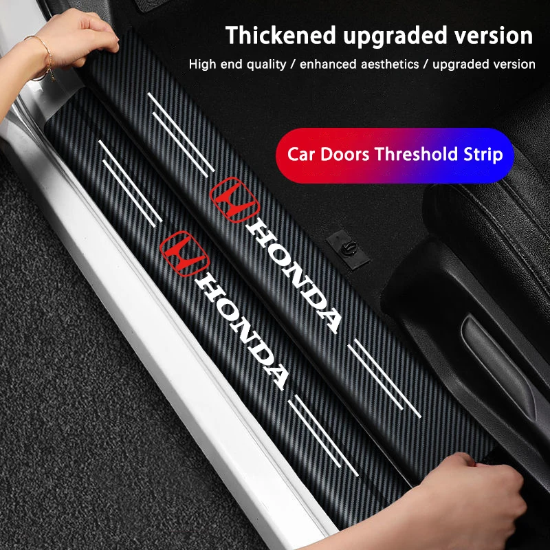 Car Door Sill Stickers Carbon Fiber Leather Anti-stepping Protector For Honda Civic FIT Accord Prelude CRV 5th City CRZ CRX Jazz
