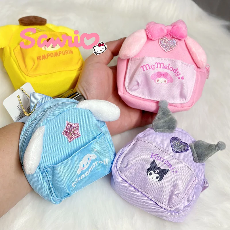 

Sanrio Cinnamoroll Kuromi Small School Bag Shape Creative Wrist Bag Coin Purse Cartoon Earphone Bag Pendant Doll Kawaii Gift