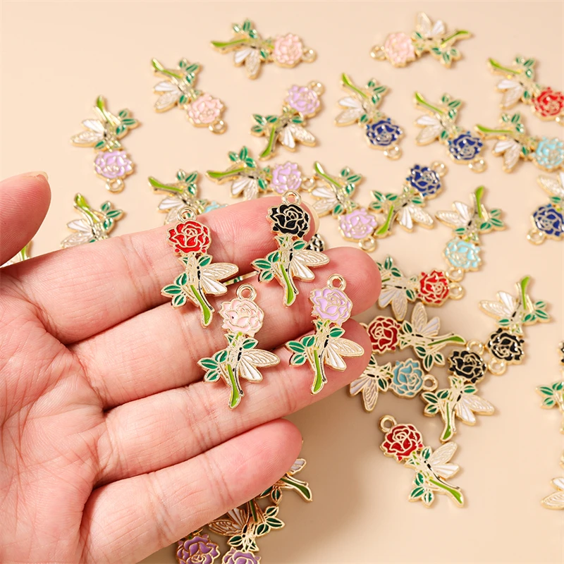 20 Stück 18x28mm Niedliche Emaille-Rosenblüten-Anhänger für die Herstellung von Halsketten, Ohrringen, Armbändern, DIY-Bastelarbeiten, Schmuckzubehör – Detail 3