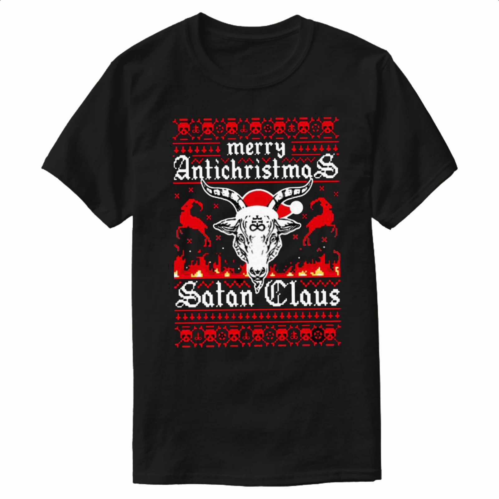 

Merry Antichristmas Satan Claus Ugly Christmas Sweater T-Shirt 100% Cotton O-Neck Short Sleeve Casual Mens T-shirt Size S-3XL