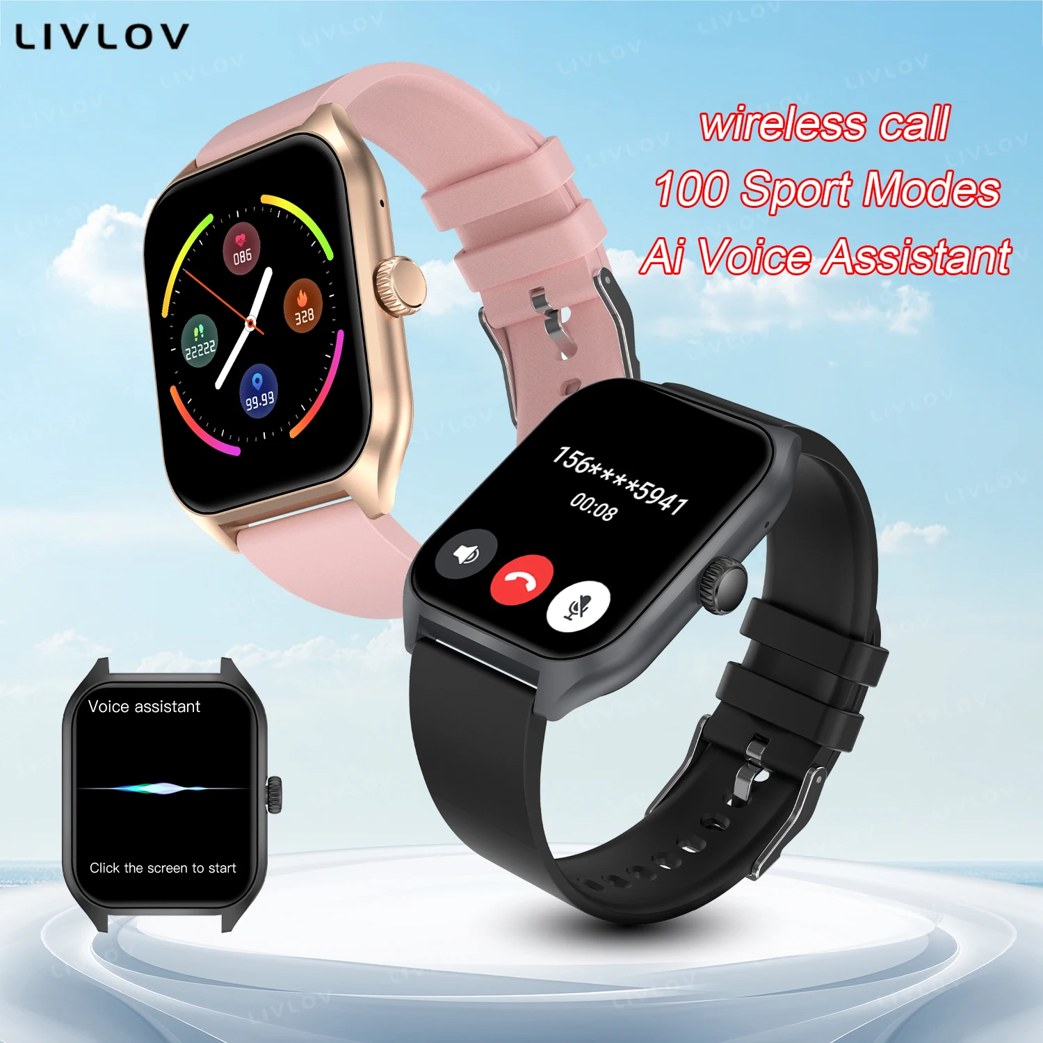 AI Voice Assistant Smart Watch for Men Women, 1.96'' HD Screen Activity Trackers with 100+Sports/ Sleep/ Heart Rate Monitor