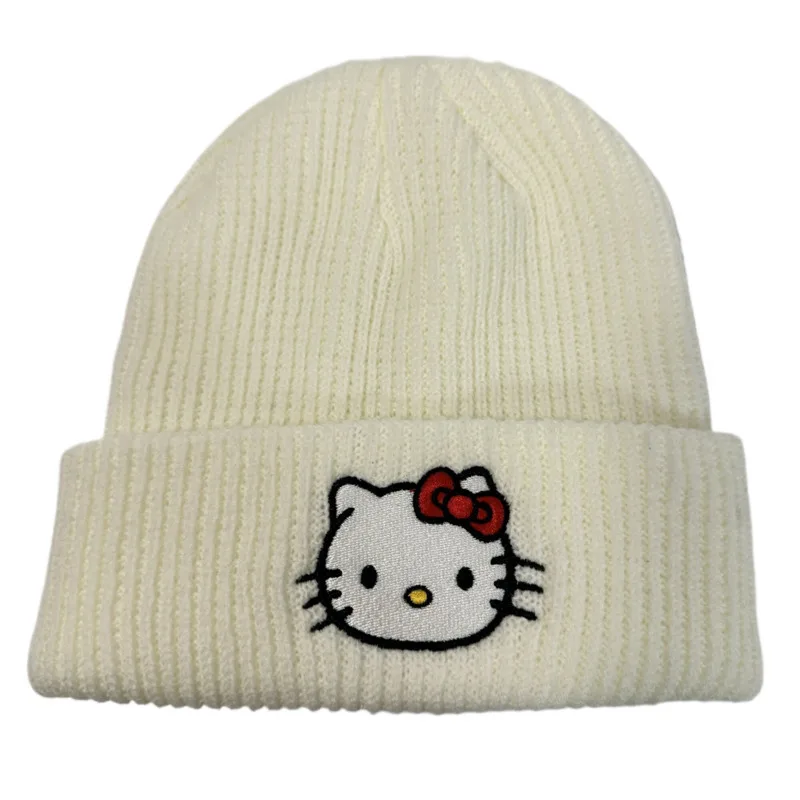 Sanrio topi rajut kucing imut, topi rajut, topi Wool bordir kartun kucing, topi hangat, topi Pullover pasangan, topi hadiah