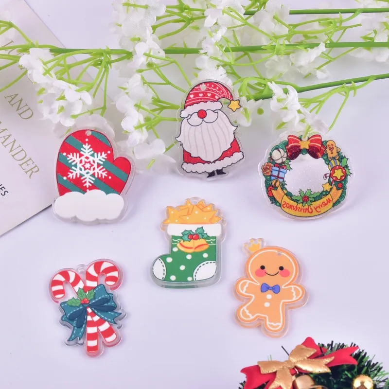 Mix 12pcs 10pcs/pack Fashion Christmas Xmas Sock Sled Acrylic Charms for Earring Necklace Jewelry DIY Making