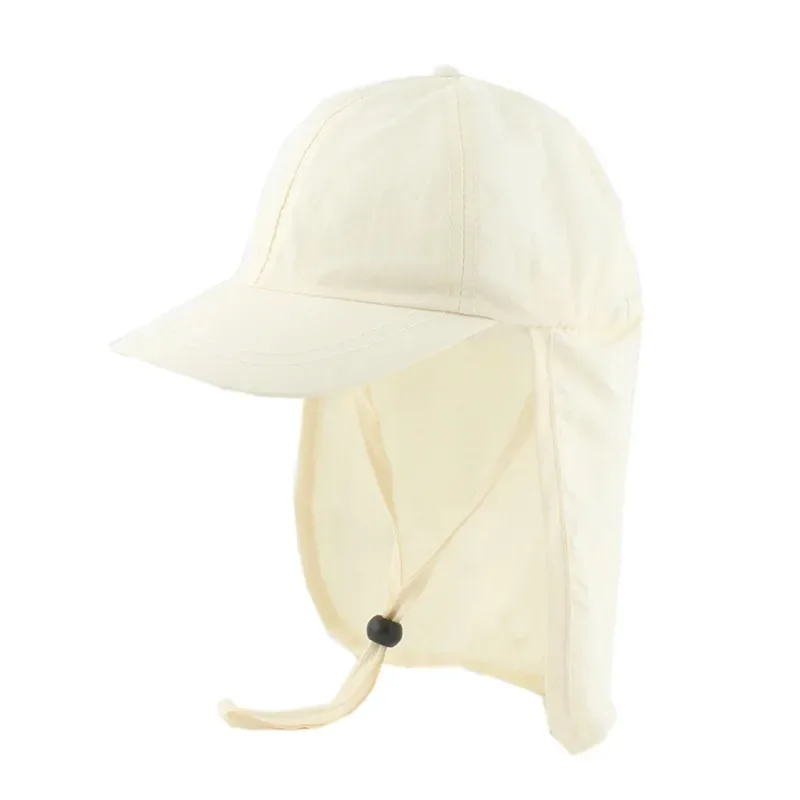 New Quick Dry Kids Sun Hat with Shawl Swim Summer Solid Color Visor Hats for Girls Boys Baseball Cap Adjustable Beach Sun Cap