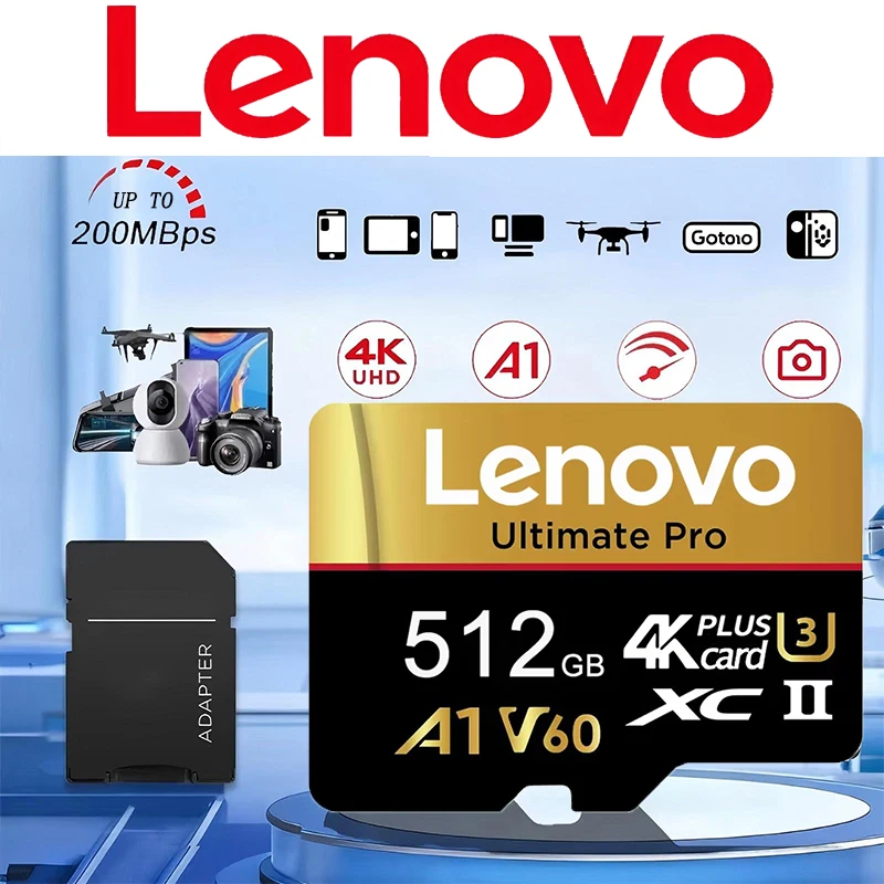 Lenovo High Capacity 512GB Memory Card Micro TF SD TF Cards SD Cards 256GB 32GB V60 for Phone / GoPro / Drone / PC / Android