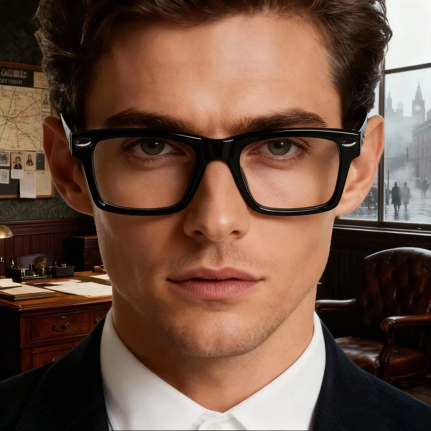 PESENAR Estilo de ropa de los años 20, gafas con montura negra, montura de gafas artísticas de cara lisa midi retro