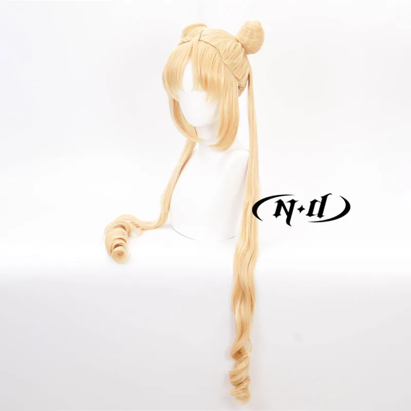 ND Usagi Tsukino تأثيري الباروكات بحار القمر أنيمي تأثيري طويل شقراء خصلات الشعر المستعار ل كوميك كون Coser مقاومة للحرارة الاصطناعية