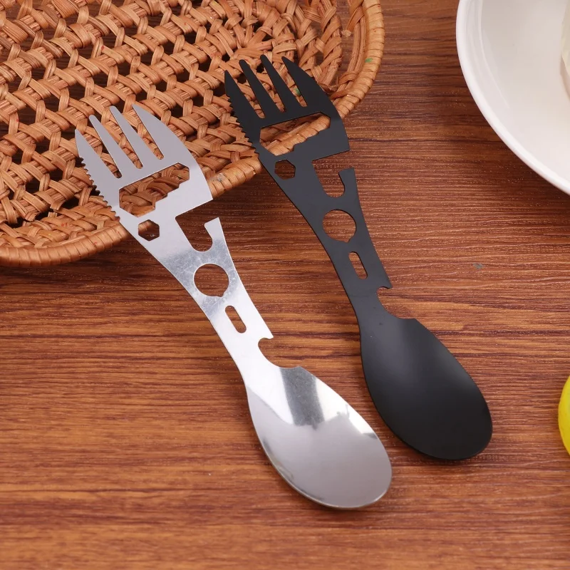 1/5Pcs 10 In 1 Camping Utensils Set Stainless Steel Travel Hiking Cutlery Fork Spoon Opener Outdoor Survival Gear Tableware #1