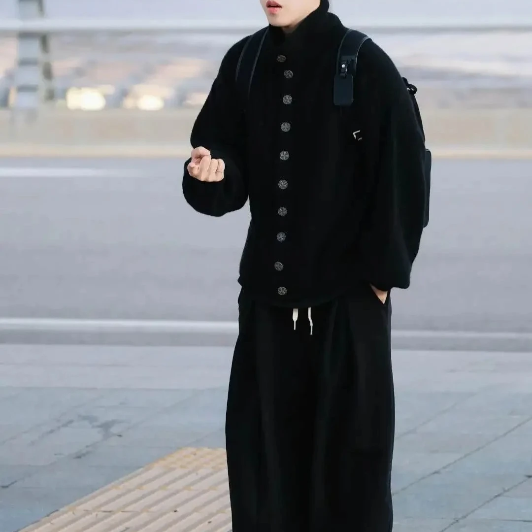 ER/D black destruction cross silver buckle turtleneck wool cardigan knitted sweater Cui Shengche same style