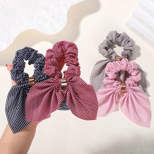 Corea lindo conejo oreja rayas hebilla de Metal gomas para el cabello bandas elásticas para el cabello lazos bandas de cuerda coleteros accesorios para el cabello