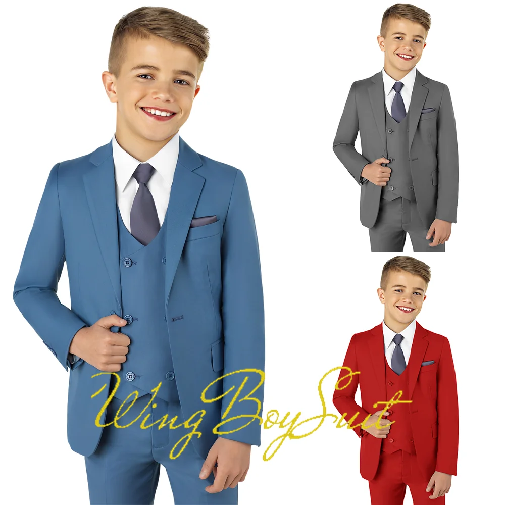 

Blue Boys Suit Slim Fit Design Three-piece Suit (Jacket Vest Pants) Wedding Kids Tuxedo Formal Clothes Custom 2-16 Years Old