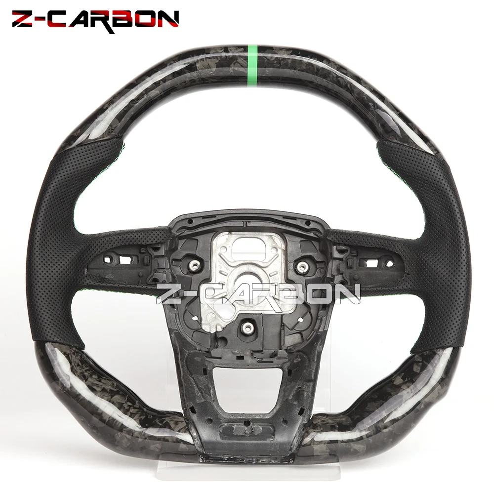 

Forged Carbon Fiber Steering Wheel For Lamborghini Urus 2018-2024 Perforated Leather Racing Wheel Green Center Line Flat Top