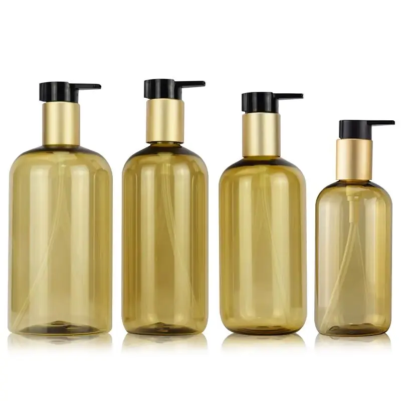 

10Pcs Clear Brown Bottle Empty Refillable Plastic Bring Card Buckle Black Lotion Pump 250ML 300ML 350ML 500ML Container Bottles