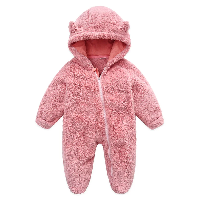 OLEKID Autumn Winter Newborn Baby overalls Plus Velvet Hooded Kids Baby Girl Romper 0-1 Years Infant Toddler Boy Jumpsuit Outfit