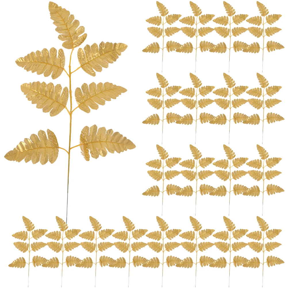 

50pcs Golden Leaves Faux Plants Decor Wedding Party Banquet Indoor Outdoor Decorations Realistic Simulated Greenery