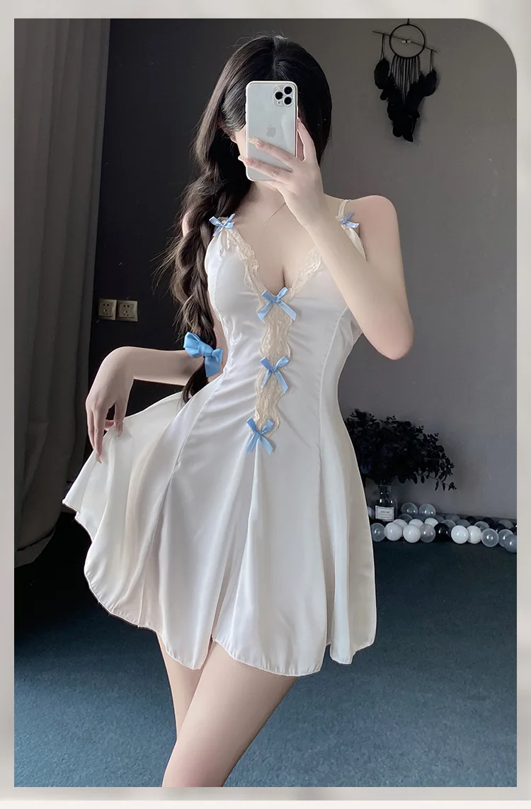 Exotic Summer Fashion Korean Edition Sweet and Cute Girl Style Lace Fresh Hanging Strap Off Back Bow Sticker Elegant Dress LS12