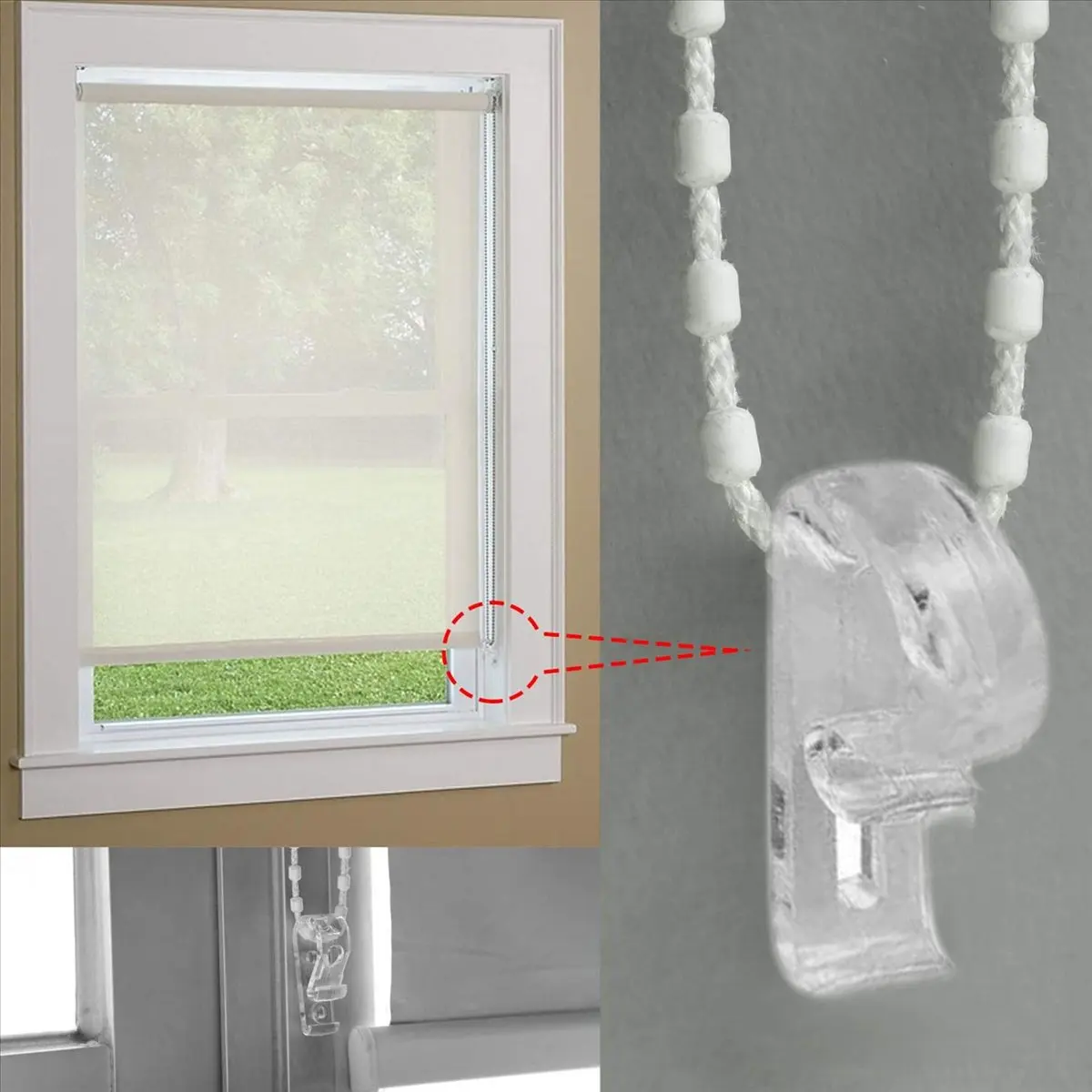 *A91P 32Pcs Curtain Clear P Clips Hook,Roller Blind Clips Child Safety Chain Cord P Clip Hooks