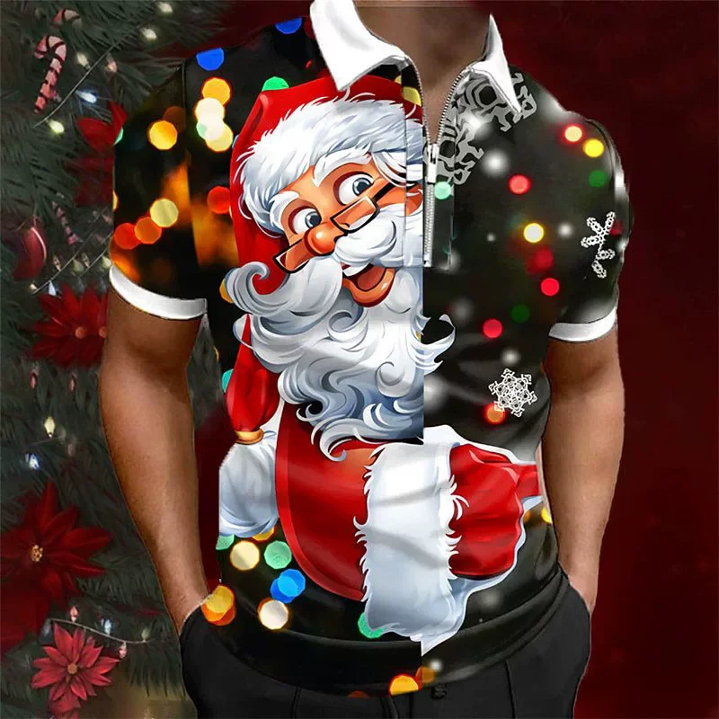 Fashion Santa Claus Pattern Women Polos T-Shirts Short Sleeve 3d Printed Street Christmas Hip Hop Male POLO Tee 6XL Plus Size