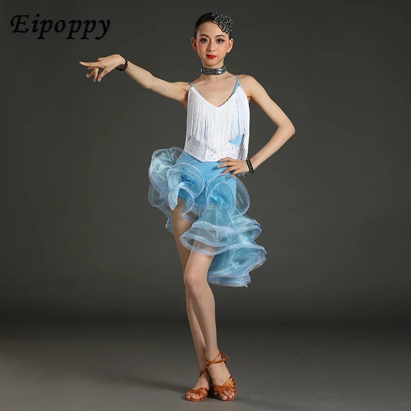 여아용 댄스 원피스, 민소매 원피스 라틴 무대 공연 의상, 여름