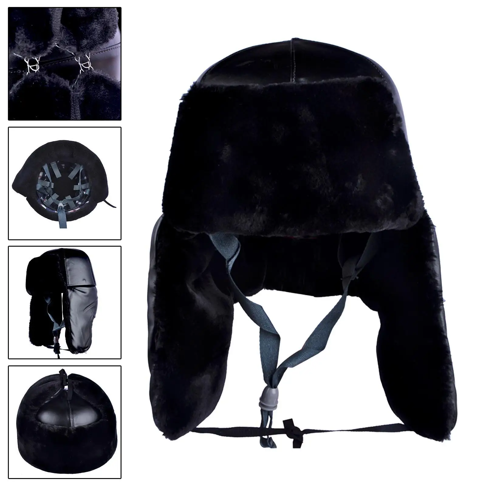

Winter Trapper Hat Helmet Black Ski Cap for Outdoor Activities Riding Biking