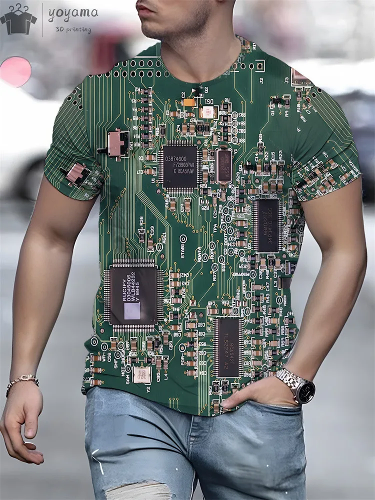 

Summer Men Circuit Board Electronic Chip Cpu Creative Graphics 3d Printing T-Shirt Fashion O NECK Short Sleeve Oversized t-shirt