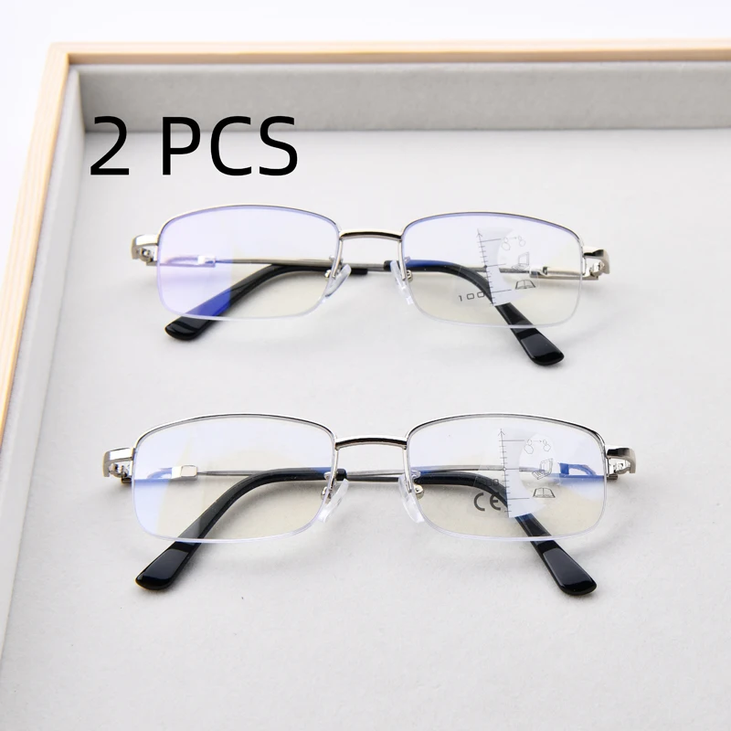 2PCS Anzug Mode Multifokale Lesebrille für Männer Frauen Neue Trend Platz Presbyopie mit Weit Sicht Unisex Vintage Hyperopie e