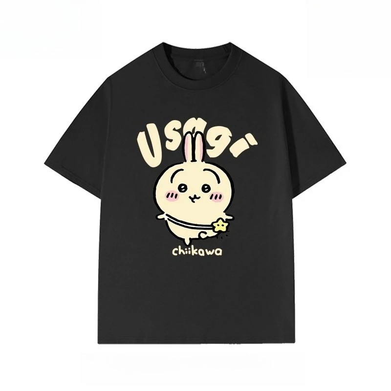 Heavyweight Oversize Chiikawa Cartoon Tee Unisex Hachiware Usagi Bun Print Kawaii Casual Summer Short Sleeve Streetwear T-shir