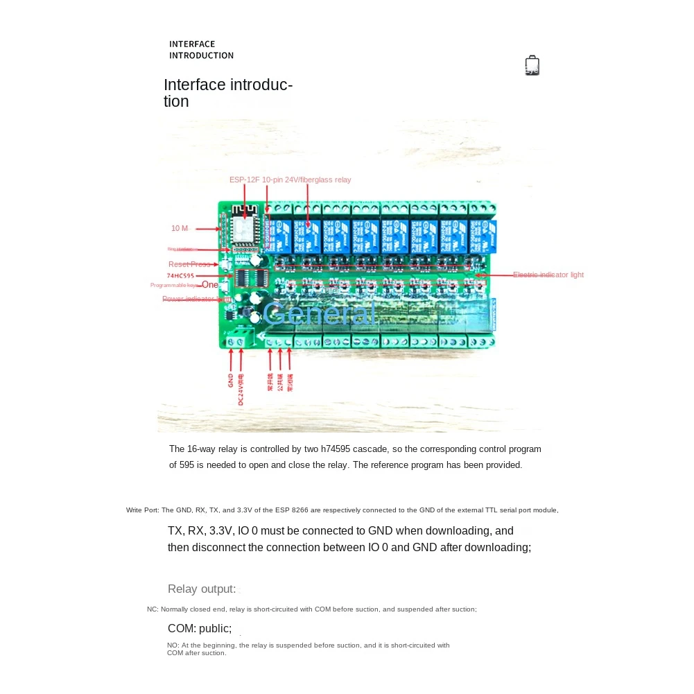 A51I ESP8266 WIFI 16 Channel Relay Module ESP-12F Development Board Power, 16 Way Relay Module Supply Mode 12V