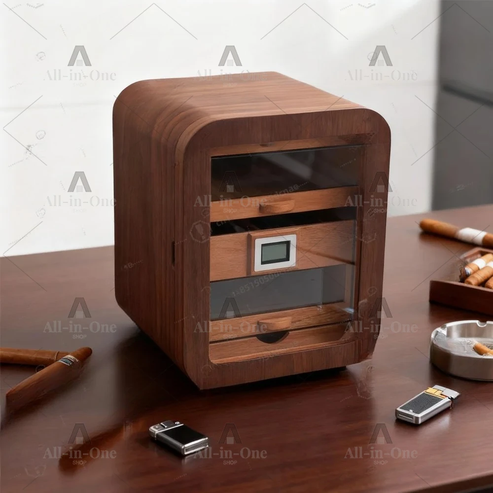 Cigar cabinet Mellow cedar wood Cigar moisturizer Fashion curved ebony light luxury mini small cigar cabinet