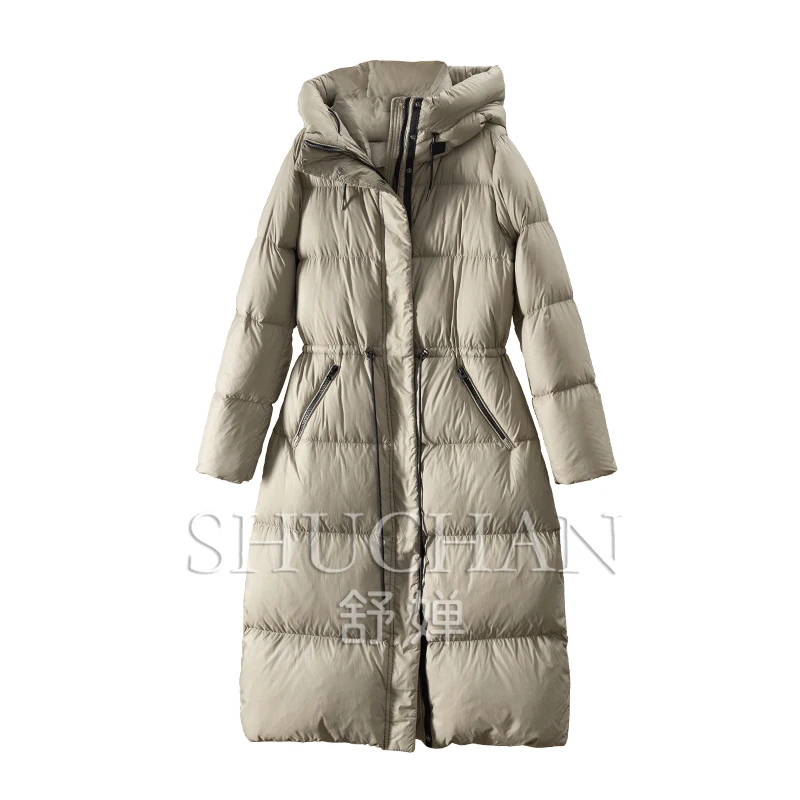 90 White Goose Down Hooded Long Down Jacket Women Windproof and Waterproof  Casaco Feminino De Inverno Super Quente