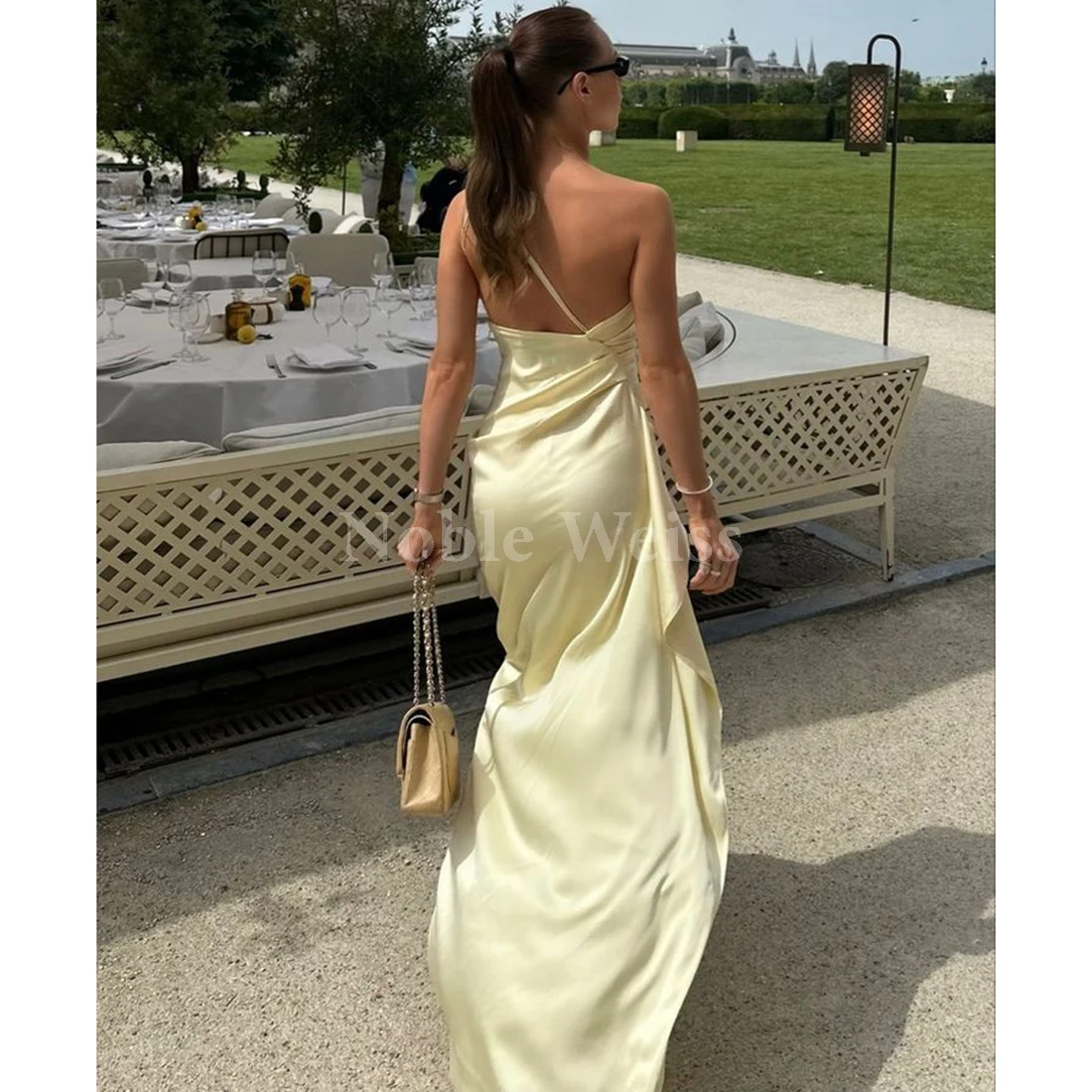 فساتين سهرة من الساتان بكتف واحد على شكل حرف A فساتين حفلات رسمية طويلة مخصصة #2