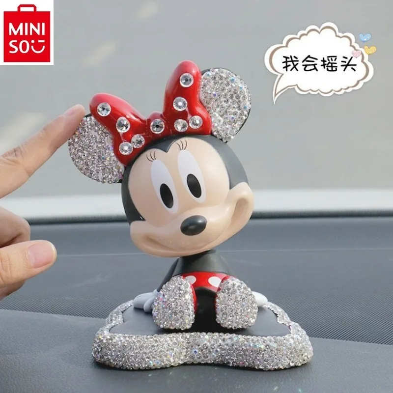 MINISO Automotive Creative Mickey Set Diamond Shaking Head Ornament Center Control Car Interior Personalized Doll Accessories