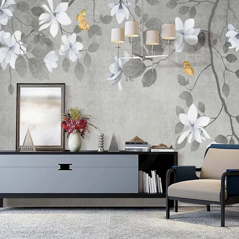 

Custom Elegant Floral Wall Mural Hand-Painted Vintage Flower Wallpaper Wall Decor Background for Living Room Bedroom Kitchen