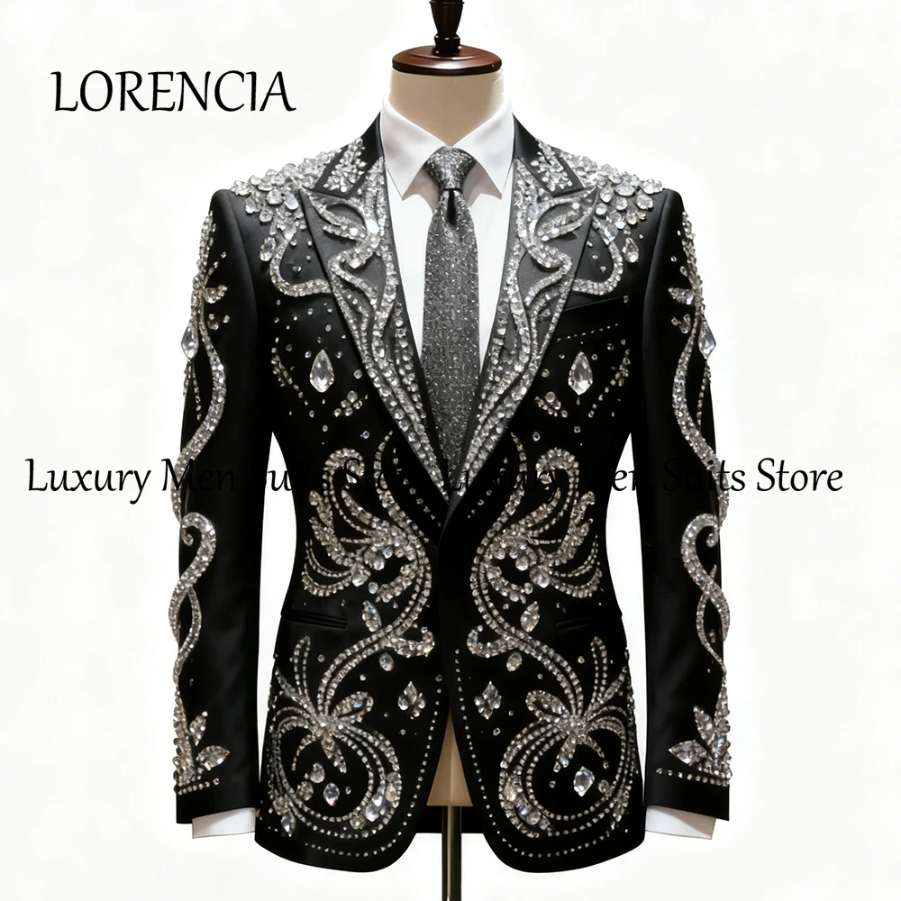 

Luxurious Rhinestone Suits for Men 2 Pieces Sparkling Tuxedos Set Evening Party Outfits Customized Blazer Pants disfraz hombre