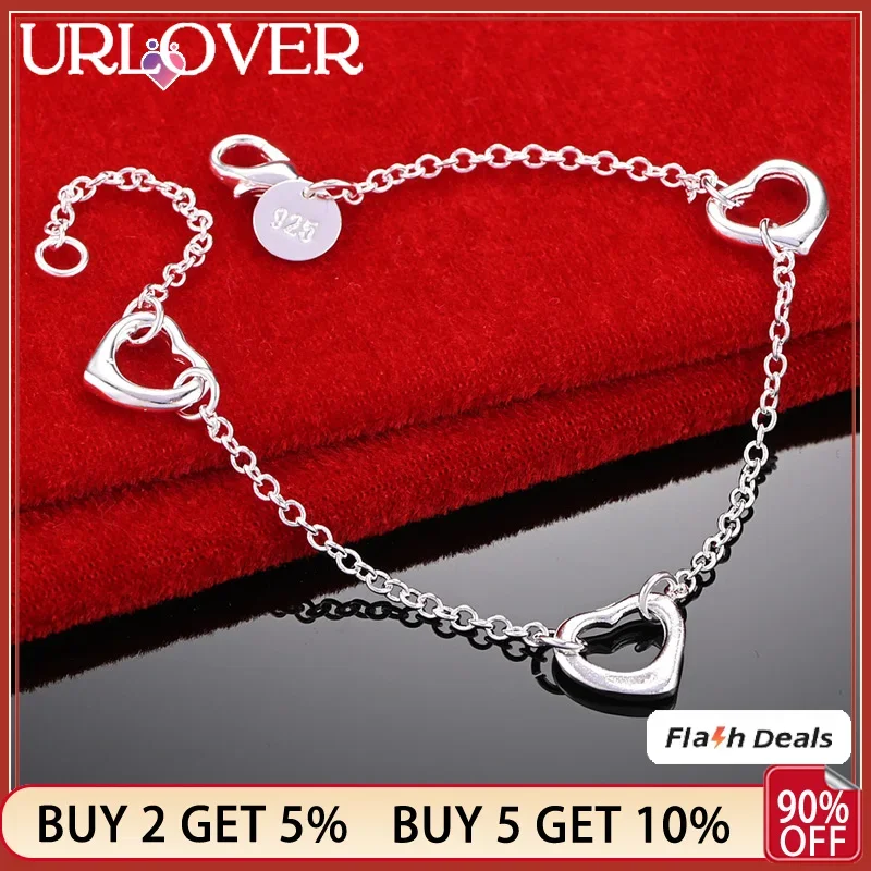 

URLOVER 925 Sterling Silver Romantic Heart Bracelets For Woman Bracelet Party Wedding Engagement Fashion Jewelry Birthday Gift