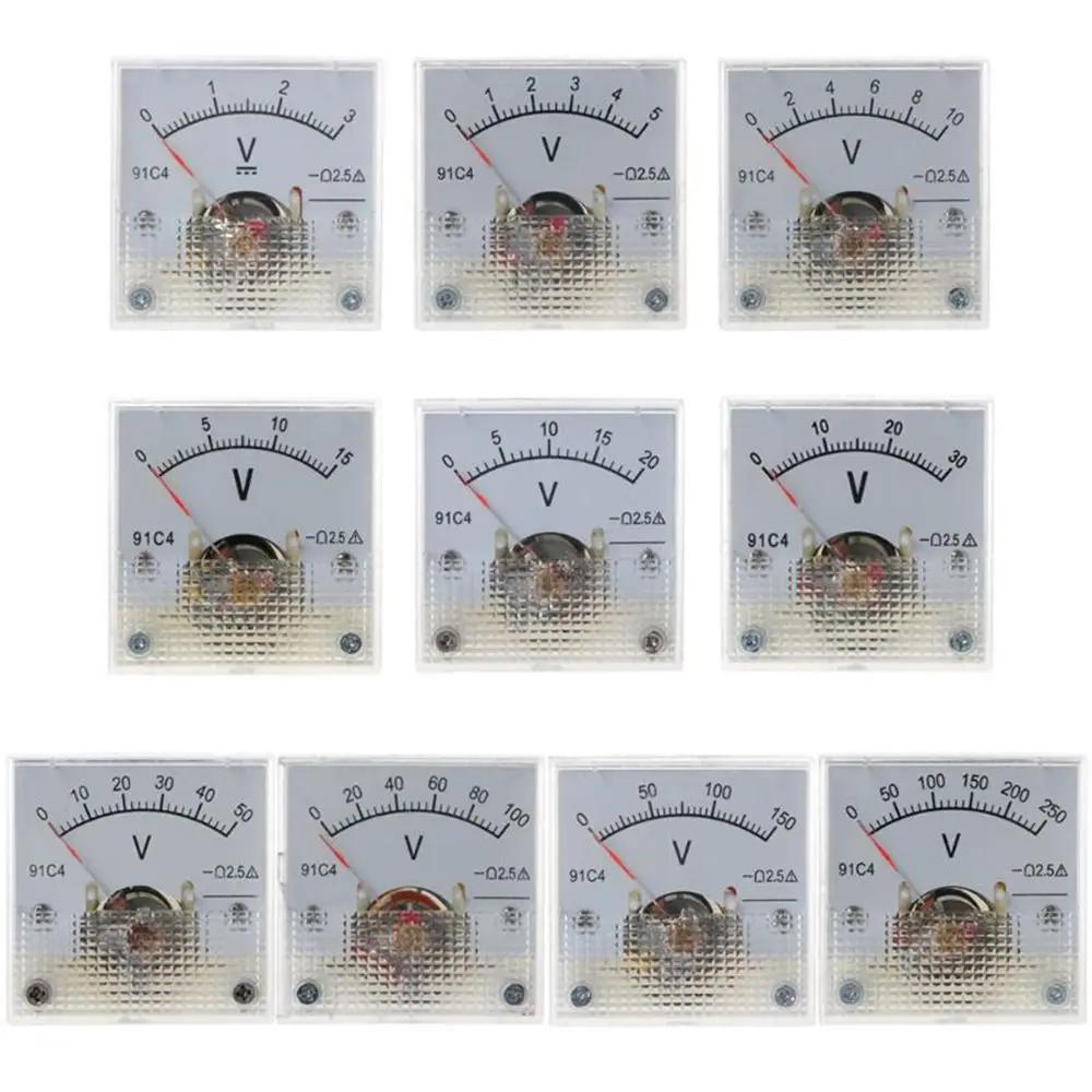 91C4-V DC Voltmeter Pointer Type 0-5V 20V 30V 100V 150V 250V Voltage Meter Class 2.5 Accuracy Analog Panel Meter Home