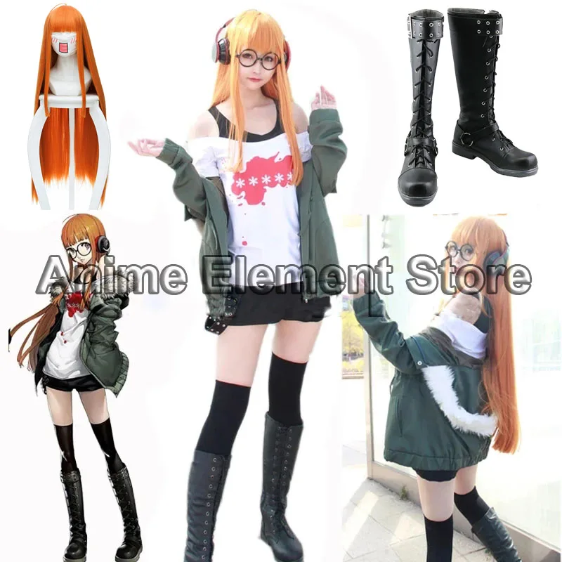 Anime Persona 5 Sakura Futaba Cosplay Costume Futaba Sakura Uniforms Outfit Jacket T-shirt Shorts Belt Stockings Glasses