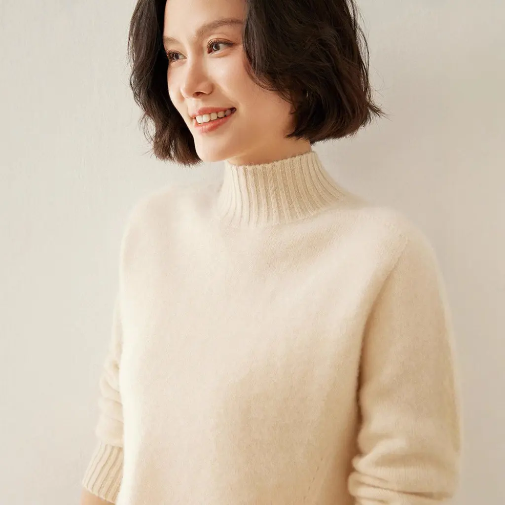 

Women's Saddle Shoulder Half Turtleneck Knitwear Autumn Winter Thickened Cashmere Slim Fit Versatile Bottoming Fashion Top