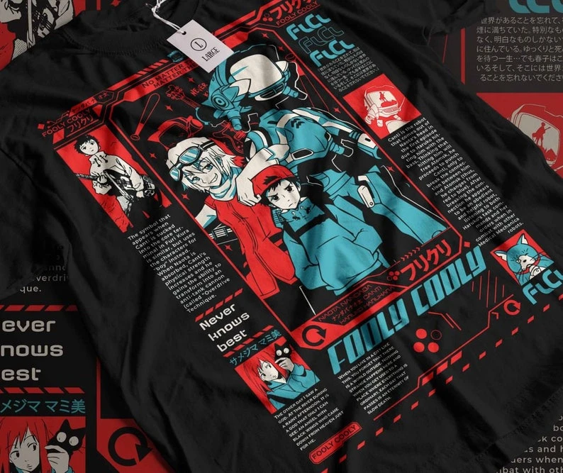 FLCL Fooly Cooly Haruko Haruhara Anime Shirt Unisex Baumwolle Kurzarm Rundhals Sommer Oversized Grafik-Print Harajuku Y2k T-Shirt Top – Detail 2