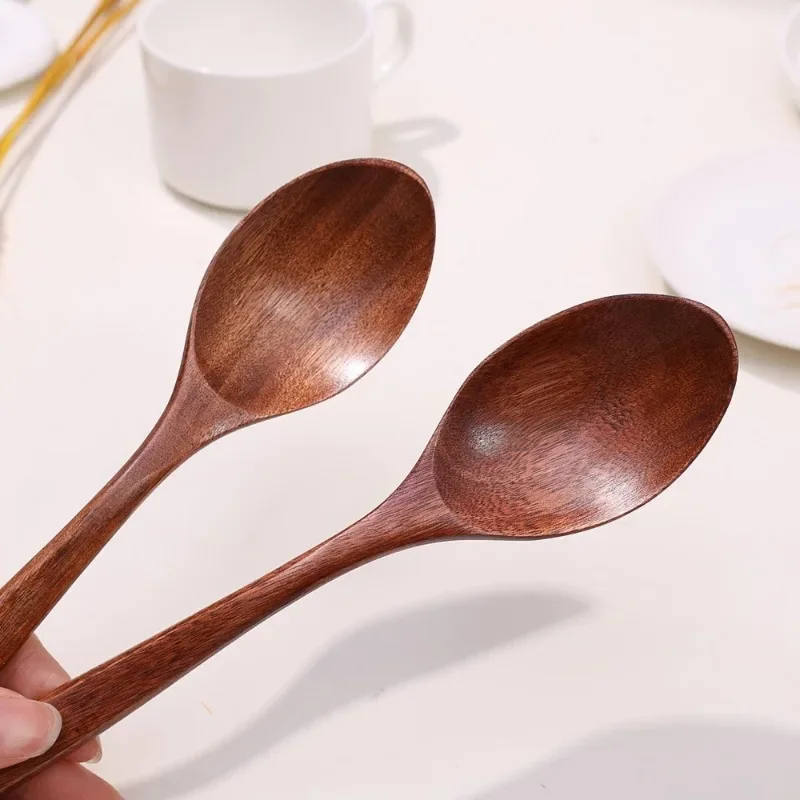 5/1Pcs Natural Wood Spoons Japanese Style Long Handle Soup Spoon Coffee Milk Teaspoon Scoops Kitchen Tableware Cooking Tools