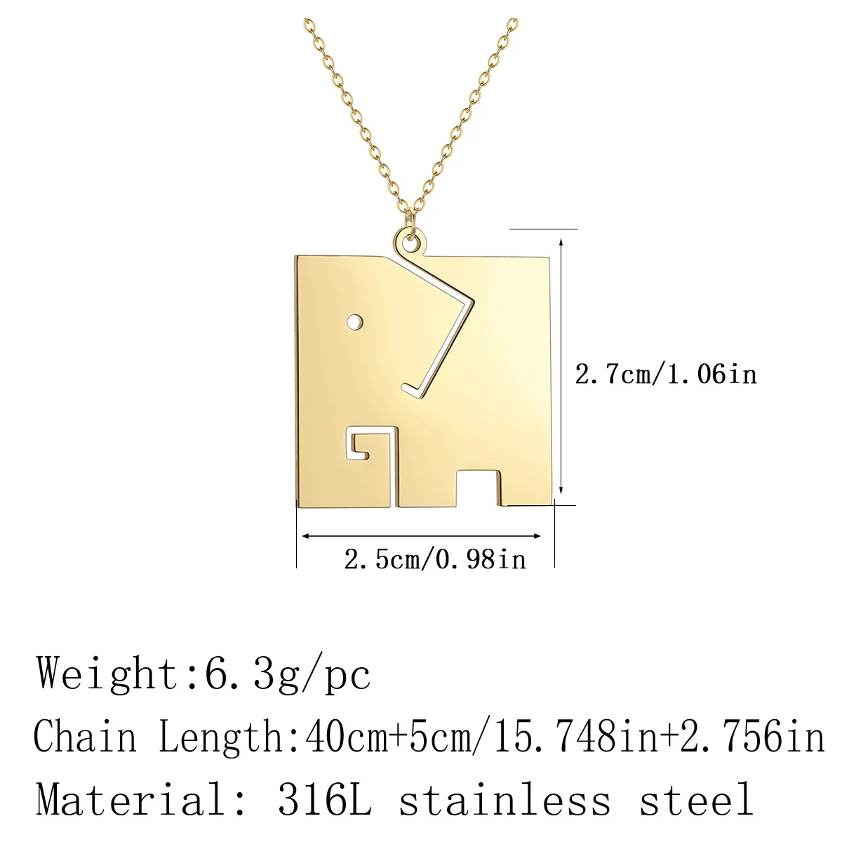 Kinitial Geometric Cute Elephant Pendant Necklace For Women Stainless Steel Animal Jewelry Cartoon Necklace