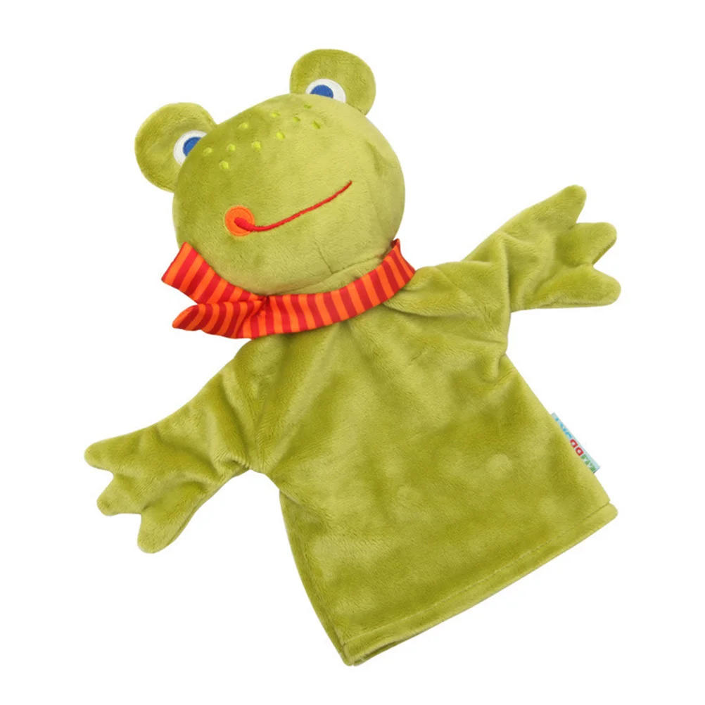 Marioneta de mano de animales de dibujos animados para niños, Material de terciopelo de cristal suave de rana, guante interactivo cómodo, juguete de marionetas