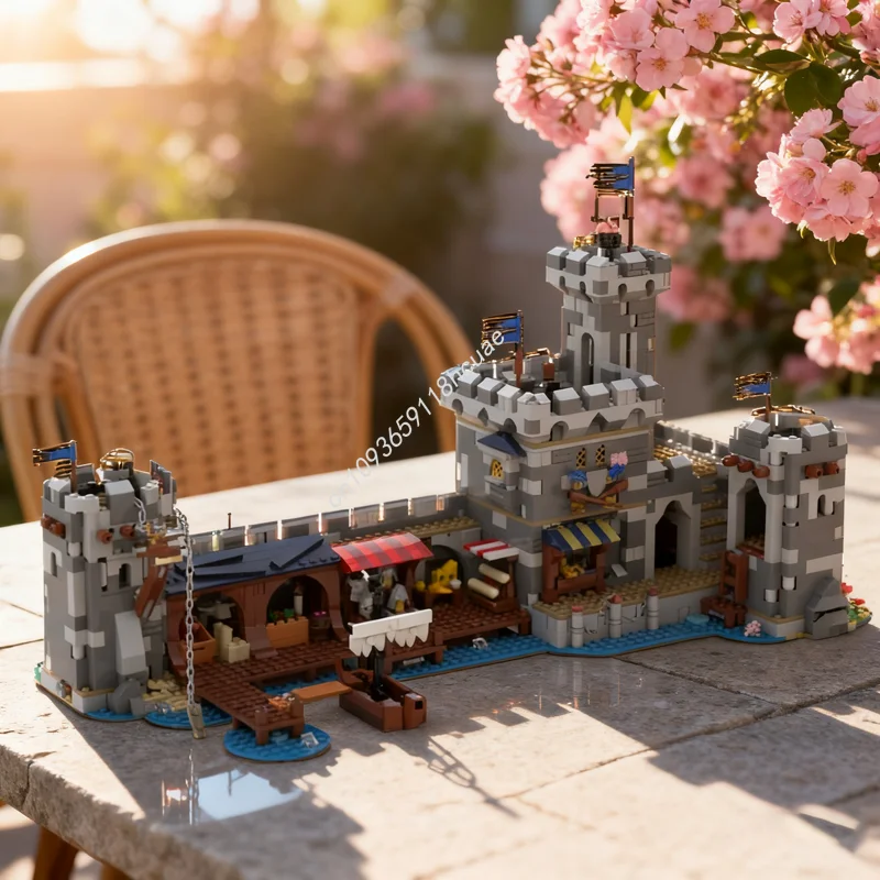 

2357 шт. MOC, средневековый морской рынок, черные соколы, модель замка, строительные игрушки, блоки, идея «сделай сам», образование, рождественские подарки, кирпич для детей