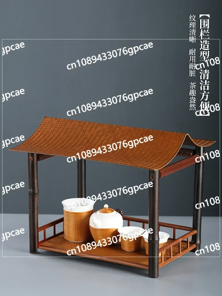 Chinese-style Bamboo Woven Cup Drying Rack Roller Shutter Eaves Tea Shed Desktop Bogu Rack Tea Set Tea Cup Display Storage Rack