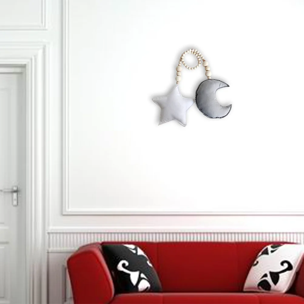 아기방 벽걸이 장식용 유아용 침대 펜던트 장식품, 나무 구슬 줄, 달과 별 무늬, 어린이 침실 파티 장식